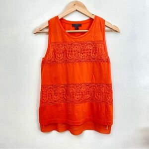 J Crew Tank Top Womens Small Orange Crochet Stripes Cotton Sleeveless
